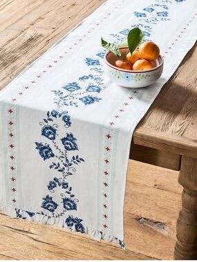 Greenrow Blue Floral Cotton Table Runner - Home Dining